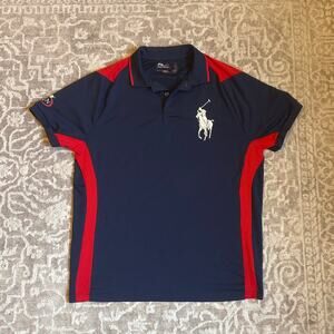 Ralph Lauren US Open 06' navy blue red short sleeve mens snap polo‎ shirt SIZE L